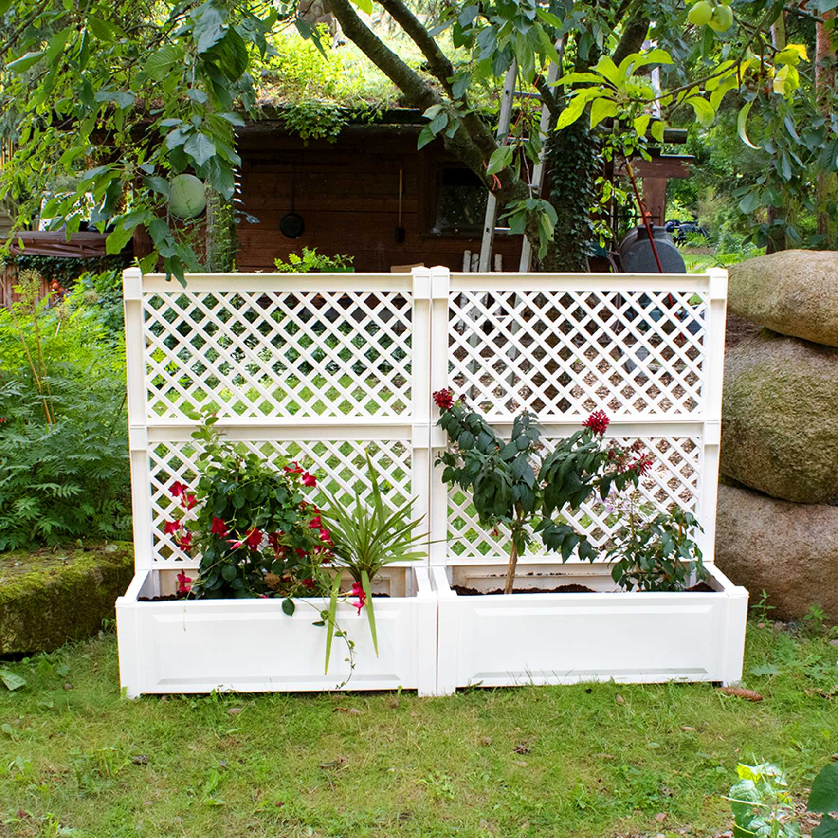 Set of 2 large planter boxes with trellis, 100 cm