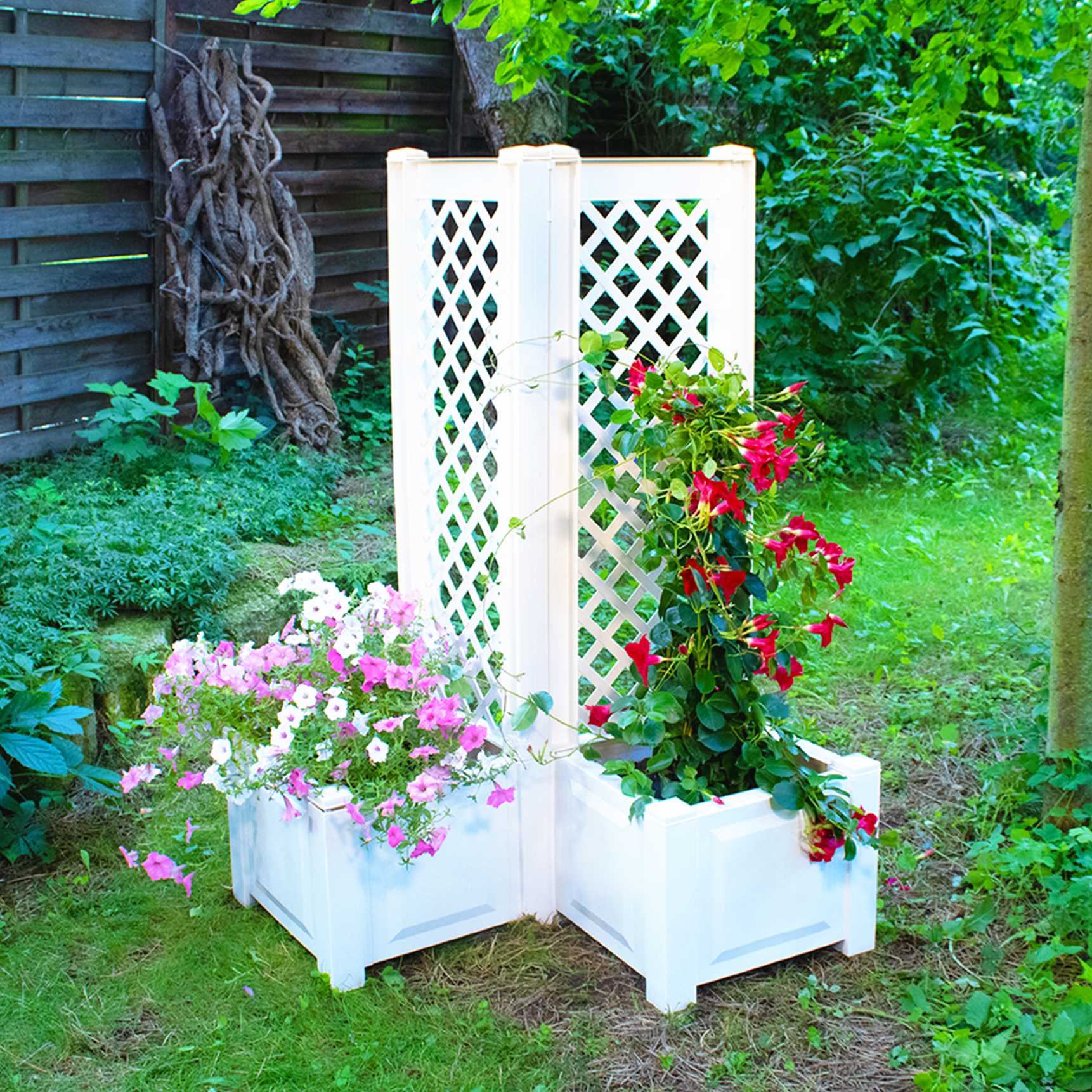 Set of 2 small planter boxes with trellis, 43 cm