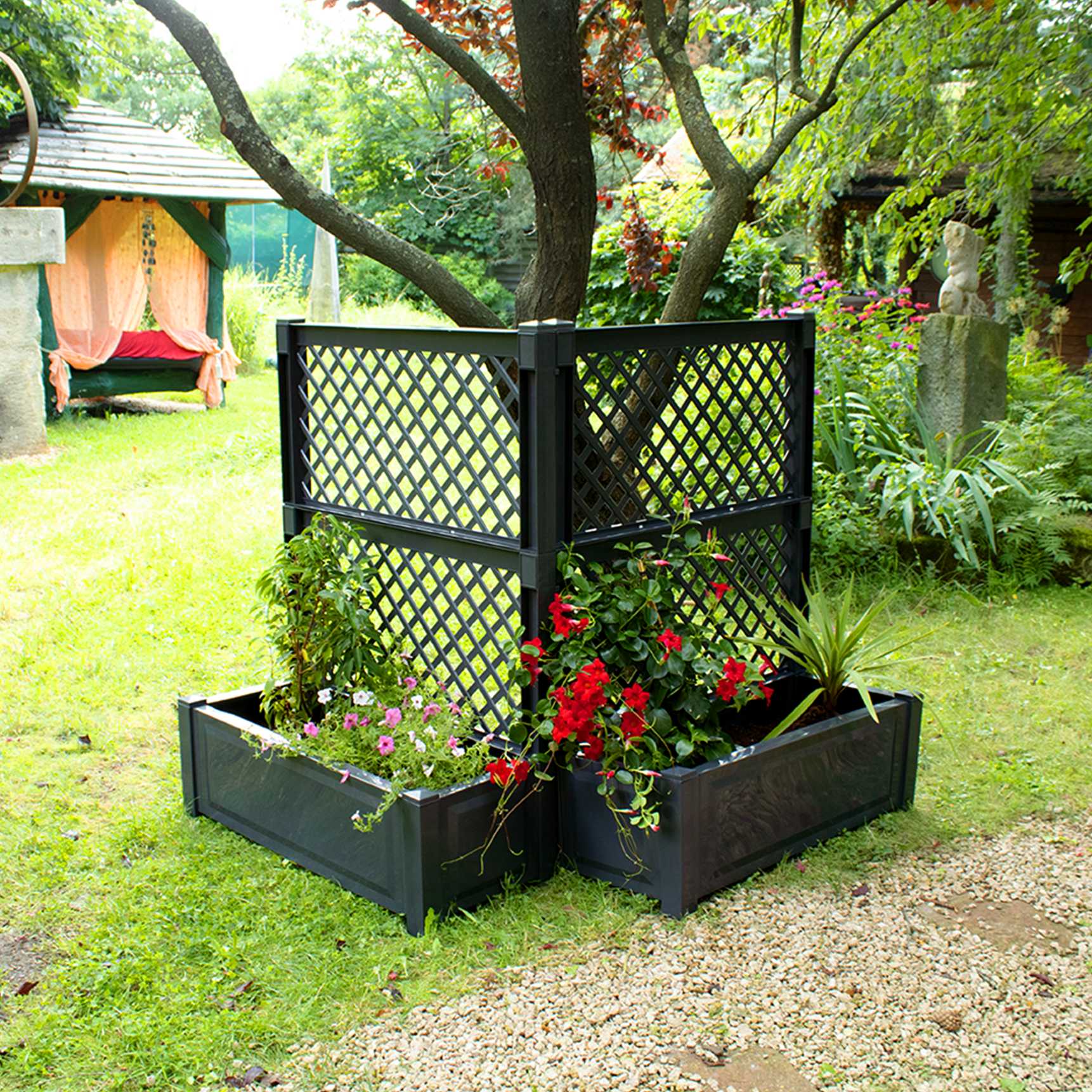 Set of 2 large planter boxes with trellis, 100 cm