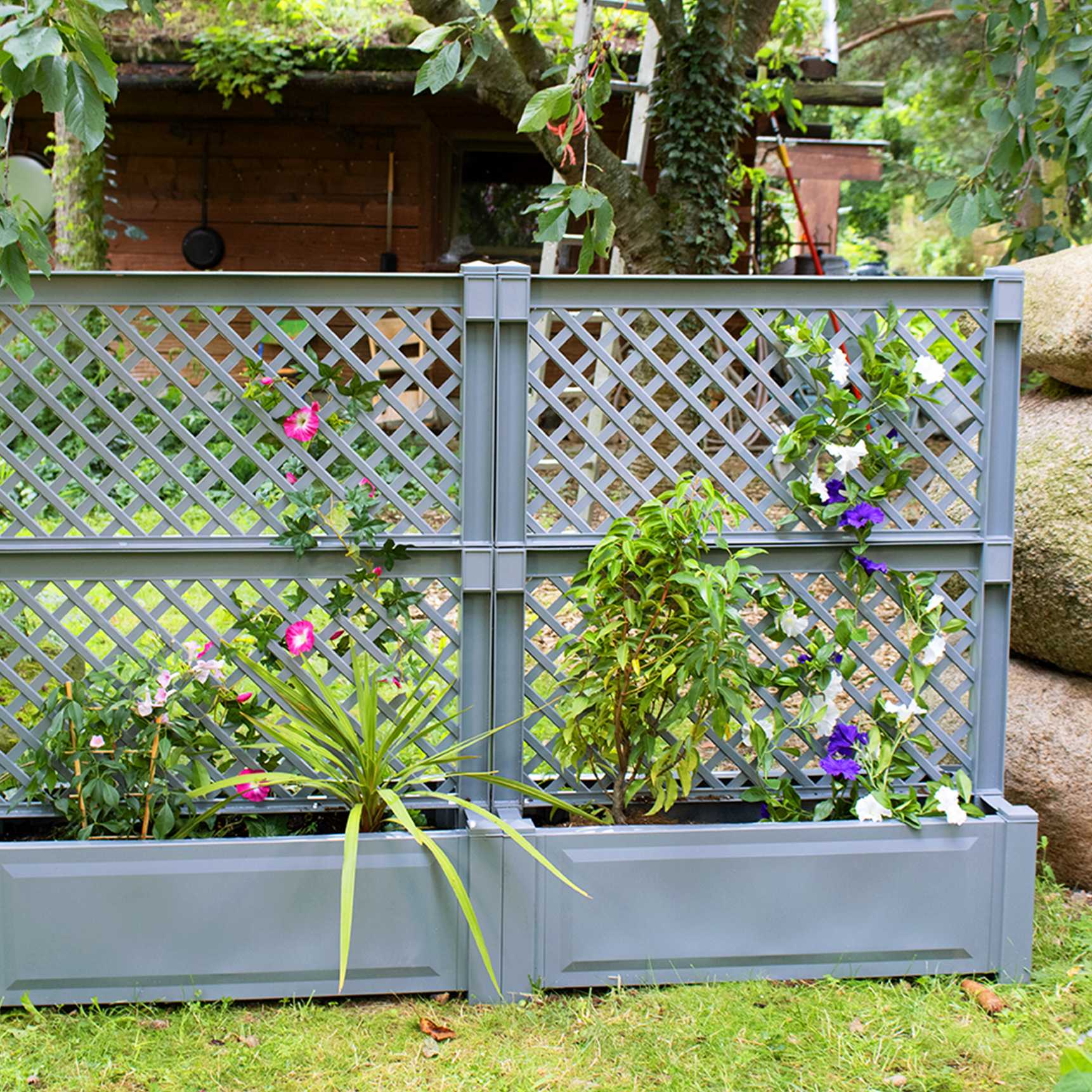 Set of 2 large planter boxes with trellis, central  100 cm